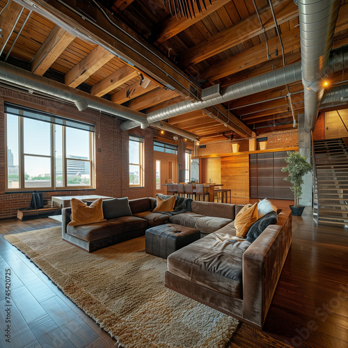 Modern Loft Apartment Interior with Spacious Design and City View