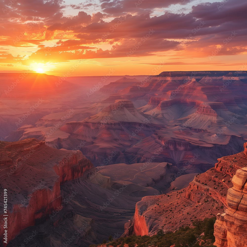 Sunset Glow Over Grand Canyon Landscape