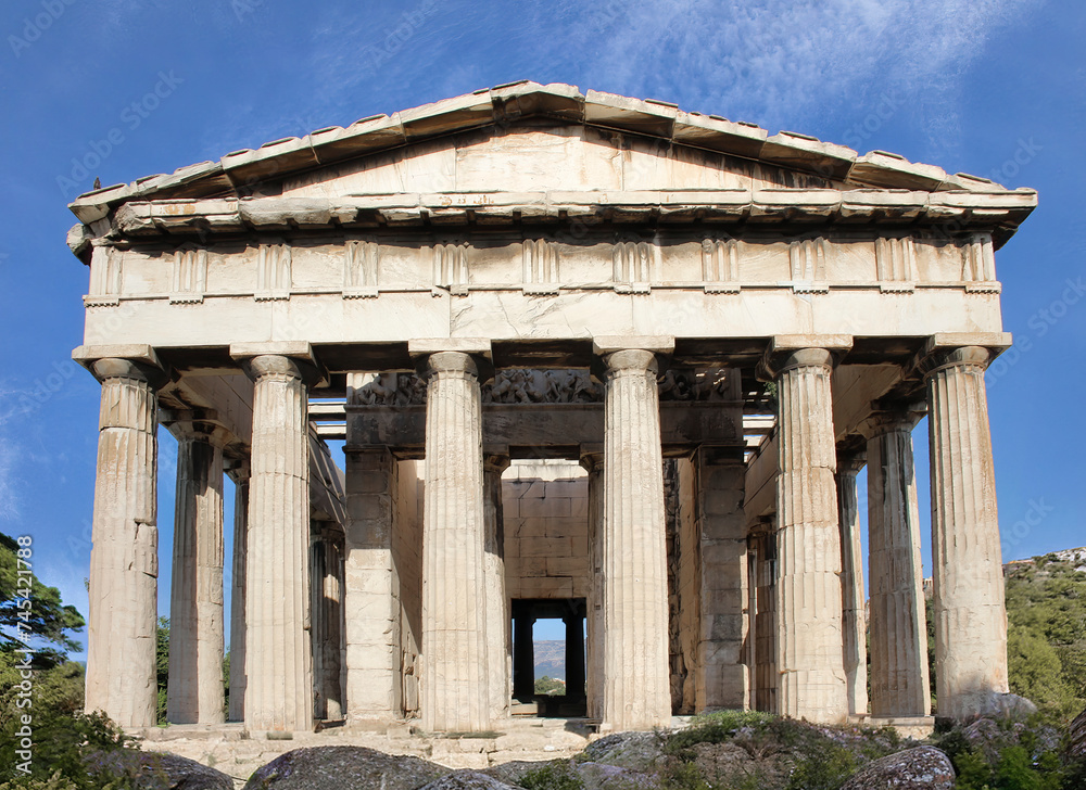 Fototapeta premium The Temple of Hephaestus, (Theseion), is a Doric peripteral temple in the ancient Agora of Athens, Greece, atop the Agoraios Kolonos hill, it is one of the best preserved ancient Greek temples
