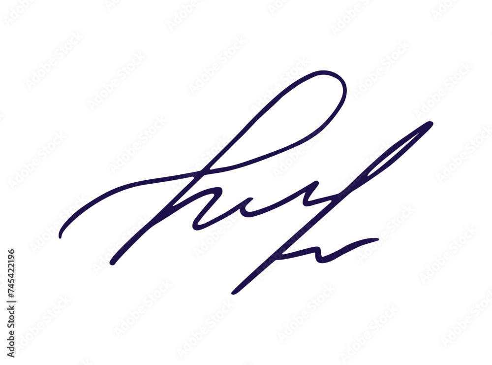 Abstract fake signature for documents and contracts isolated on white background