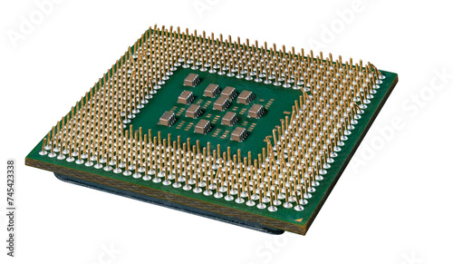 Old processor with bent legs. Isolated background.