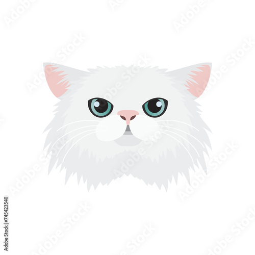 Persian cat face, white cute longhair kitty head on portrait vector illustration