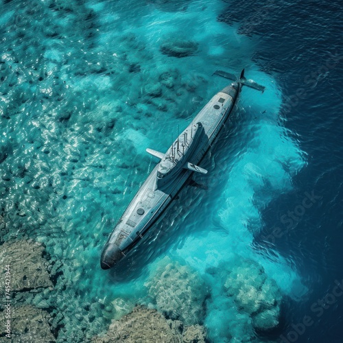 Military submarines dive at the bottom of sea trenches traveling the surface of the seas and oceans to maintain the security of the country. Generative Ai