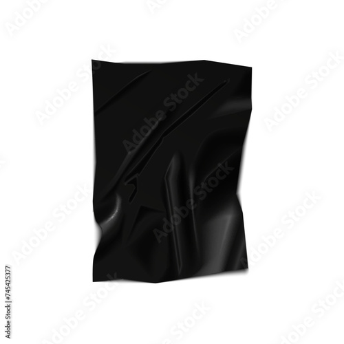 Black latex wrinkled fabric, 3D satin textile wrap with drapes vector illustration