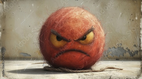 Angry Ball, Furious Furyball, Red Rageball, Yellow-Eyed Yelling Yarnball. photo