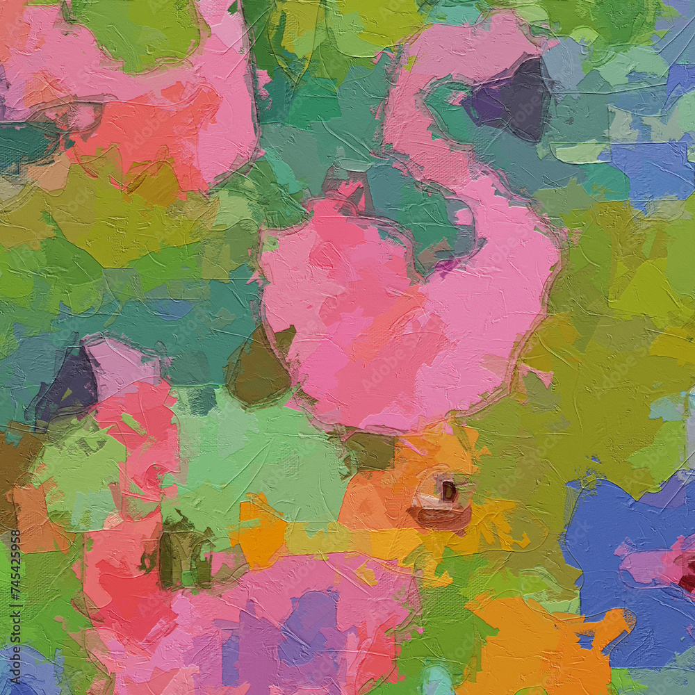 Naklejka premium Oil paintings and various flowers, marine creatures, and frogs are beautiful