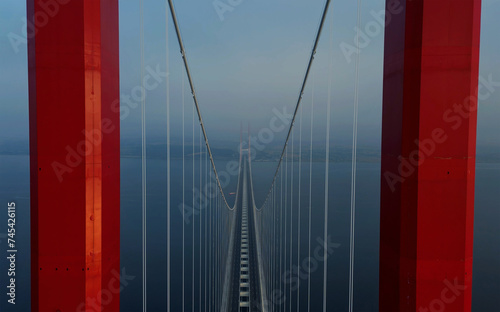 Photography Aerial 1915 Canakkale Bridge, Dardanelles Bridge Stock Photo