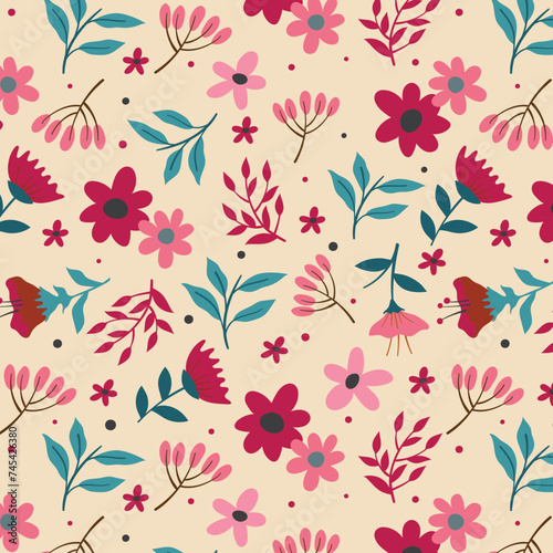 Seamless pattern with flowers and plants