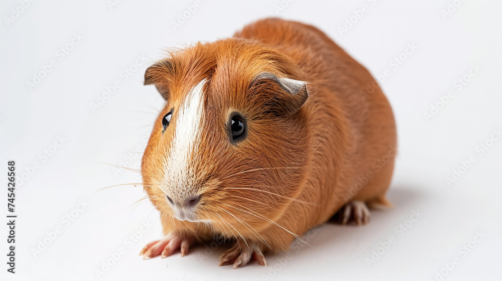 guinea pig closeup shot over white. Generative Ai guinea pig closeup shot over white. Generative Ai