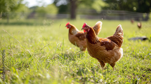 happy free range chicken in the meadow. Generative Ai