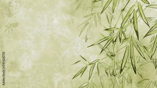 Vintage Paper Background with Bamboo Illustration and Copy Space