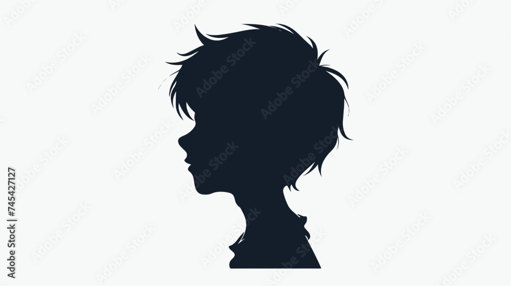 Silhouette Head Boy Anime Avatar Image Vector Illustration