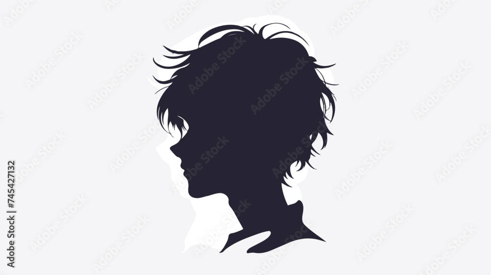 Silhouette Head Boy Anime Avatar Image Vector Illustration