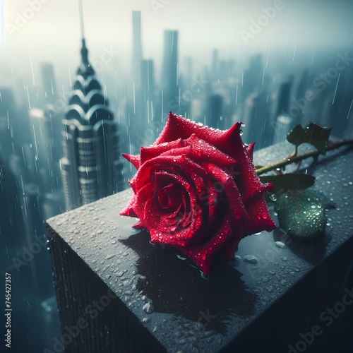 A crumpled rose atop a tall structure tells a tale of sorrow, portraying the emotions of betrayal amidst a backdrop of gloominess and profound sadness. Generative AI