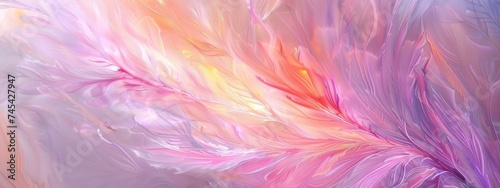 Multicolored with flashes of white light - angelic feathers spreading outward, a mesmerizing combination of radiant colors and delicate textures in a floral explosion of digital art.