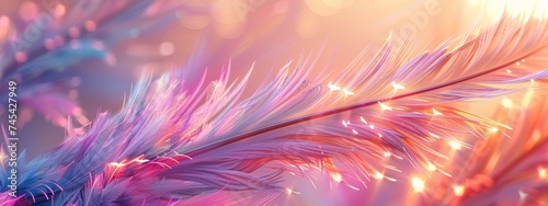 Multi-colored feather with flashes of white light - angelic blue, pink, purple, orange, turquoise feathers radiating outwards.