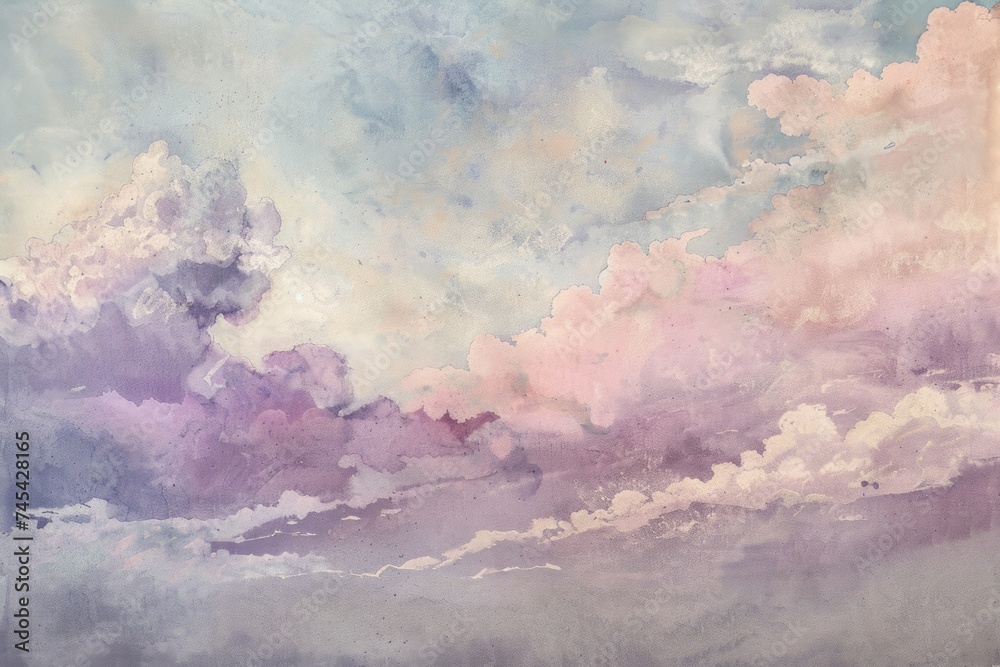 an ethereal cloudscape where sunlight illuminates various clouds, creating a mesmerizing play of vibrant colors. The soft and fluffy texture of the clouds gives the image a fairy-tale atmosphere. - obrazy, fototapety, plakaty 