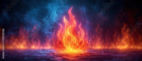  a picture of a fire in the middle of a dark room with red and blue flames coming out of the top of the flames and the bottom of the flames.