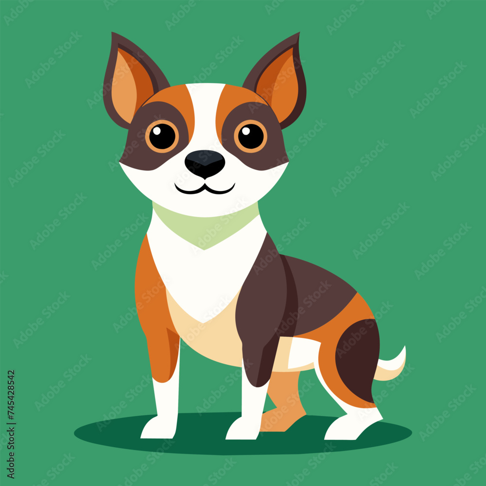 Funny puppy on green background. Unusual dog. Dog standing in flat design. Cartoon dog. vector illustration. Portrait of a dog. Funny puppy on green background. Unusual dog. Dog standing in flat design. Cartoon dog. vector illustration. Portrait of a dog.