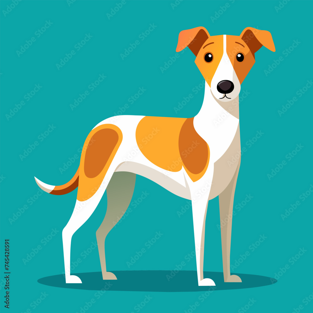 Illustration of a cute puppy on long legs Vector illustration of a dog on a blue background. Cartoon pet staff for computer games, educational programs.
