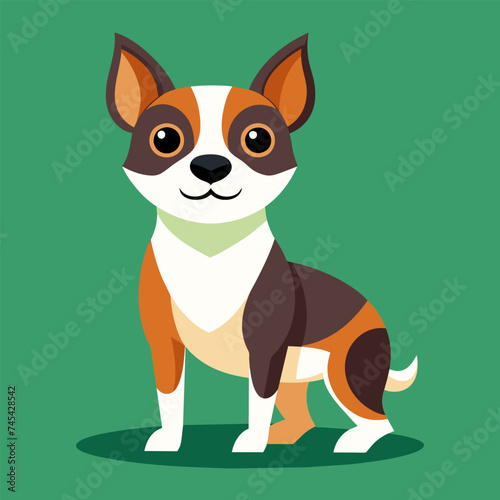 Funny puppy on green background. Unusual dog. Dog standing in flat design. Cartoon dog. vector illustration. Portrait of a dog.