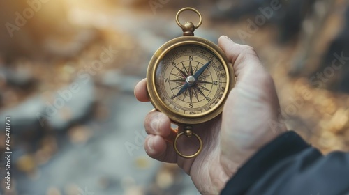 A hand holding a compass pointing north, illustrating guidance and steadfast support photo