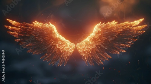 A pair of radiant wings ascends, symbolizing liberty, growth, and reaching lofty aspirations. photo