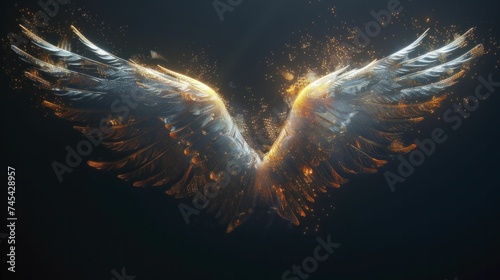 Wings of light ascend  symbolizing freedom  elevation  and reaching greater heights.