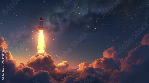 A rocket ship launches into the starry sky, embodying ambition and dream chasing.