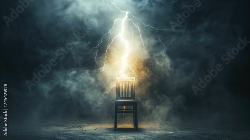 A thunderbolt striking an empty chair signifies leadership hurdles and the necessity of clear guidance in business. photo