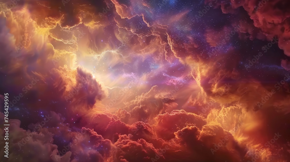 Cosmic clouds, stars, gaseous, for outer space theme science background, Giant deep space expansion and massive cosmic event - obrazy, fototapety, plakaty 