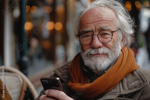 Senior man navigating a modern smartphone