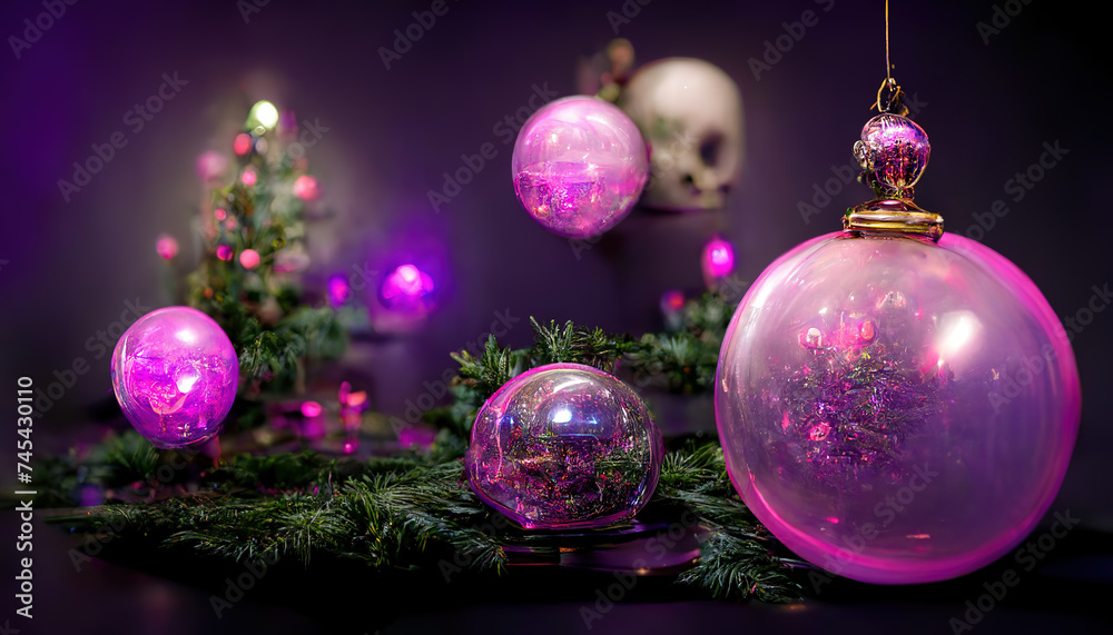 Fototapeta premium Purple Christmas decoration. AI generated.