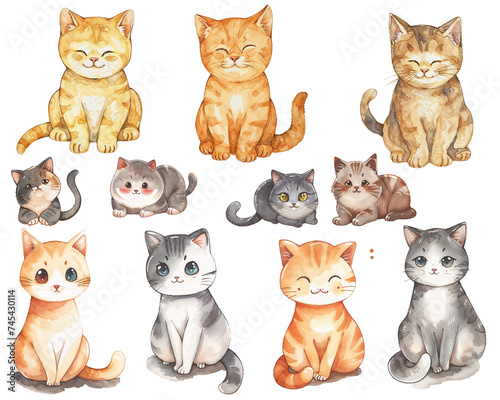 Set of clipart cute cats and kittens on a transparent background