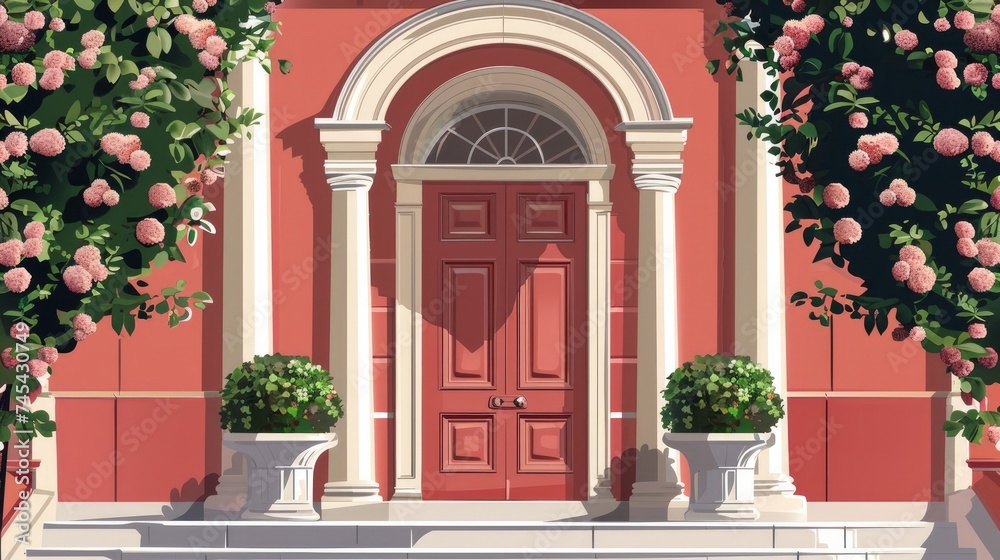 Vector illustration depicting architectural elements, specifically a front door background