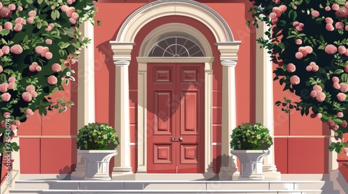 Vector illustration depicting architectural elements, specifically a front door background © Orxan