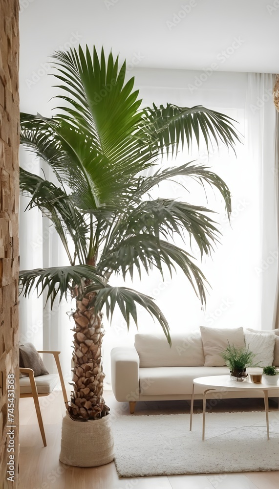 Beautiful large palm in the area. one element of the interior design