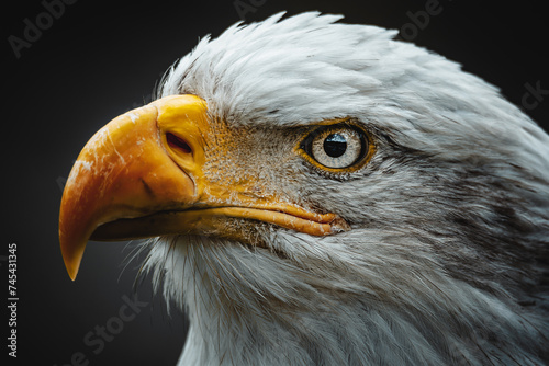 Bald Eagle (Haliaeetus leucocephalus) detail of the head of this predator