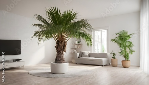 Beautiful large palm in the area. one element of the interior design