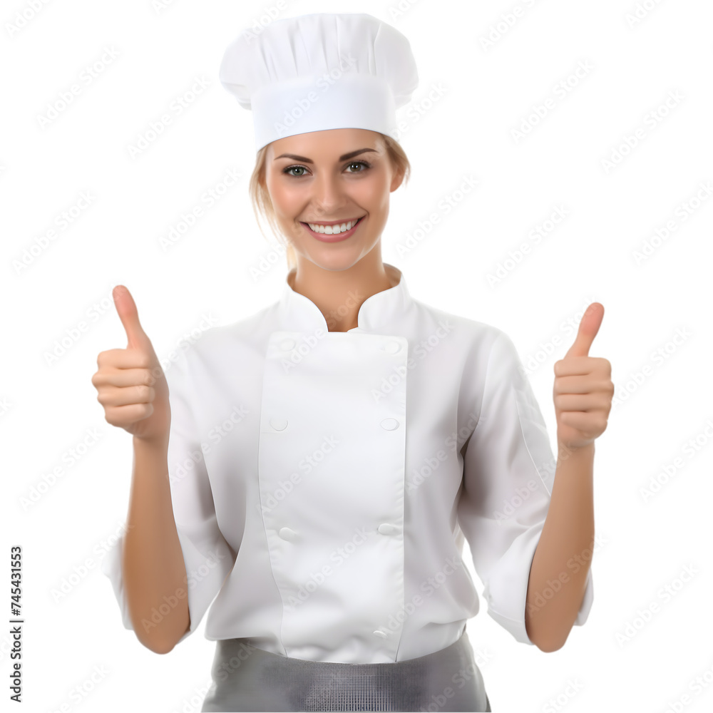 Cheerful mature cook woman posing and smiling at camera, chef in an apron png format on transparent background Fictional Person Cheerful mature cook woman posing and smiling at camera, chef in an apron png format on transparent background Fictional Person