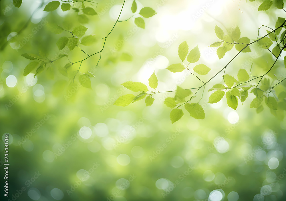 Close up spring nature view of green brunches on blurred garden background with copy space. Natural background Generative Ai Close up spring nature view of green brunches on blurred garden background with copy space. Natural background Generative Ai