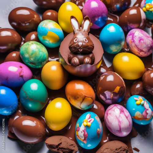 easter eggs and bunny made of colorful glass