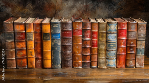 Vintage Library Richness: Antique Book Collection Setting