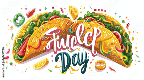 Taco Day Lettering Poster Isolated on White Background