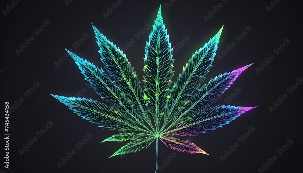 Holographic cannabis leaf artwork on black background Holographic cannabis leaf artwork on black background