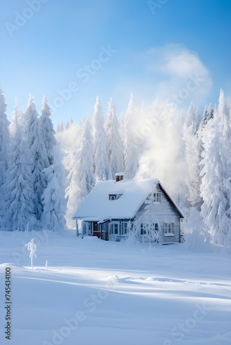 Crisp Winter Wonderland: A Homestead amidst Snow-Laden Trees under the Piercing Winter Sun © Lillie