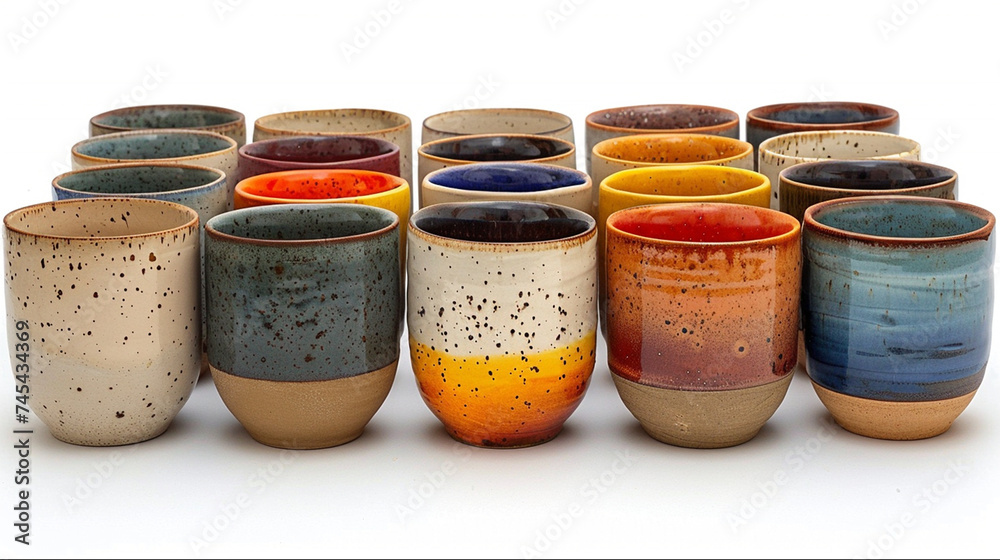 Colorful ceramic cups isolated on white background. Colorful ceramic cups isolated on white background.
