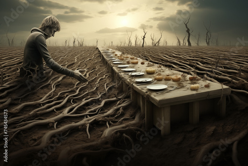 Surreal concept of hunger problem. AI Generative.