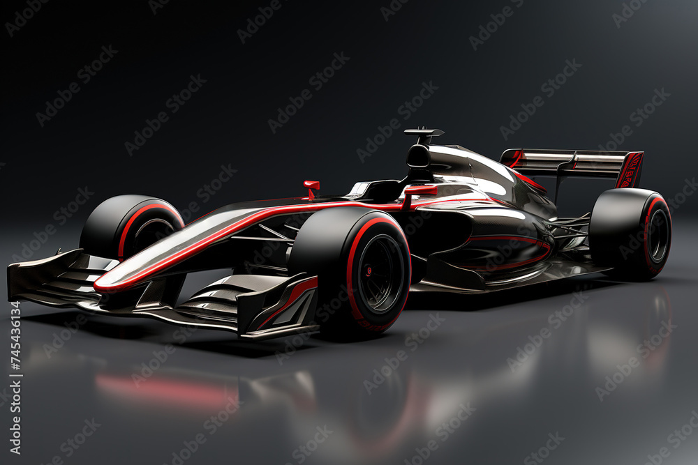Stylish Formula 1 racing car on a dark studio backdrop