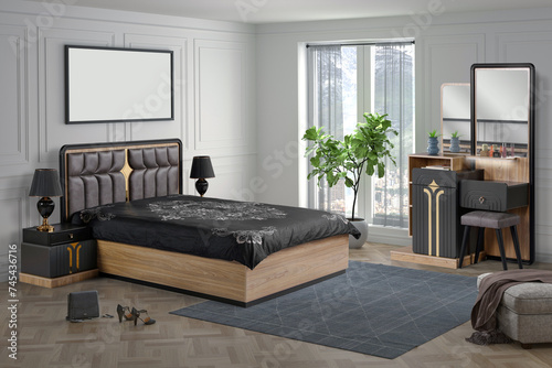 Fototapeta Naklejka Na Ścianę i Meble -  3d rendering modern bedroom interior and decoration